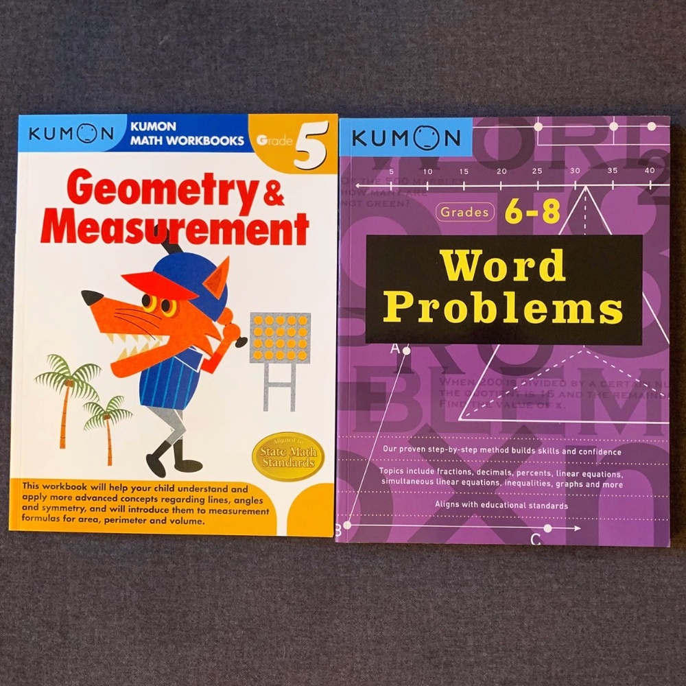 KUMON Workbooks Geometry & Measurments Grades 5 and Word Problems Grades 6-8 NEW